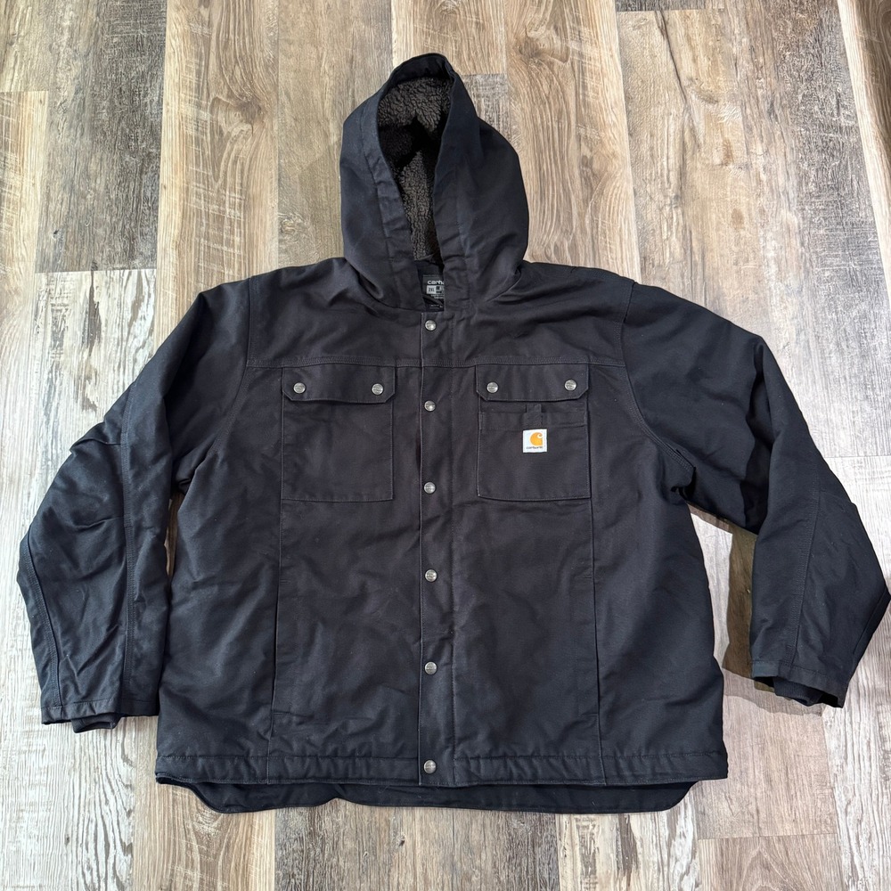Carhartt 103826 Bartlett Jacket 2XL Black Sherpa Lined Washed Duck Hooded